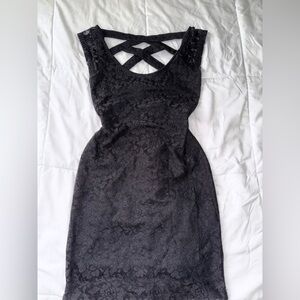 Elegant Black Lace Dress with Crisscross Back